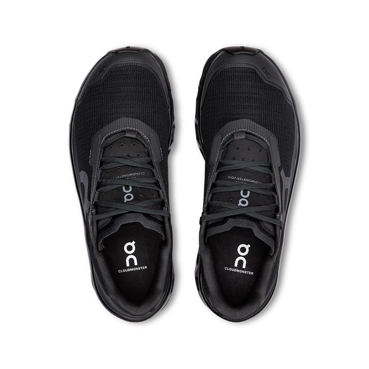Top view of the On Cloudmonster Void Black-Black women’s running shoes