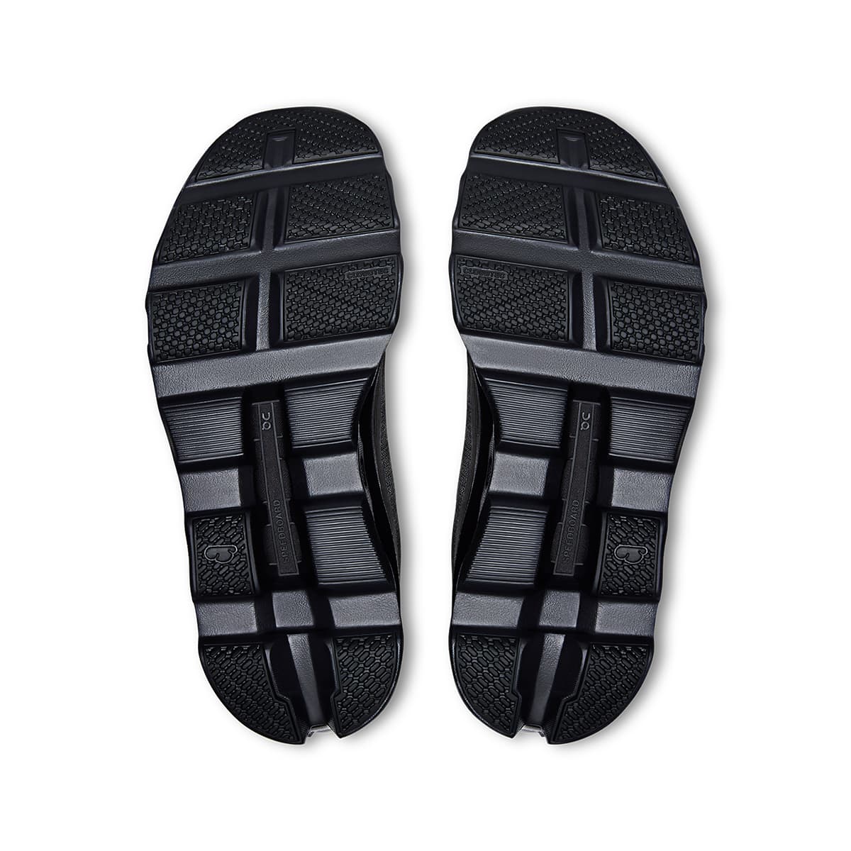 Soles of the On Cloudmonster Void Black-Black women’s running shoes