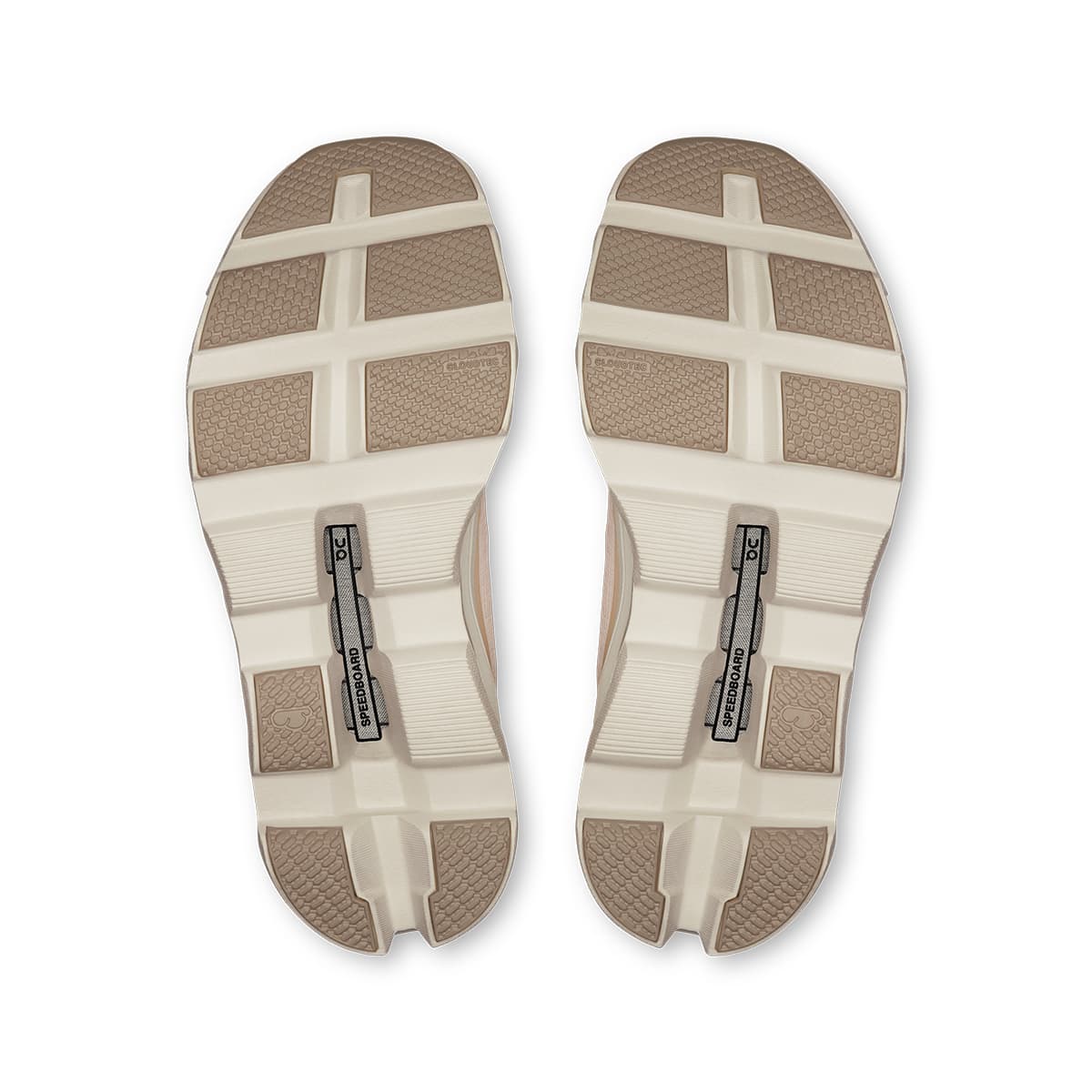 Soles of the On Cloudmonster Void Dew-Ivory women’s running shoes