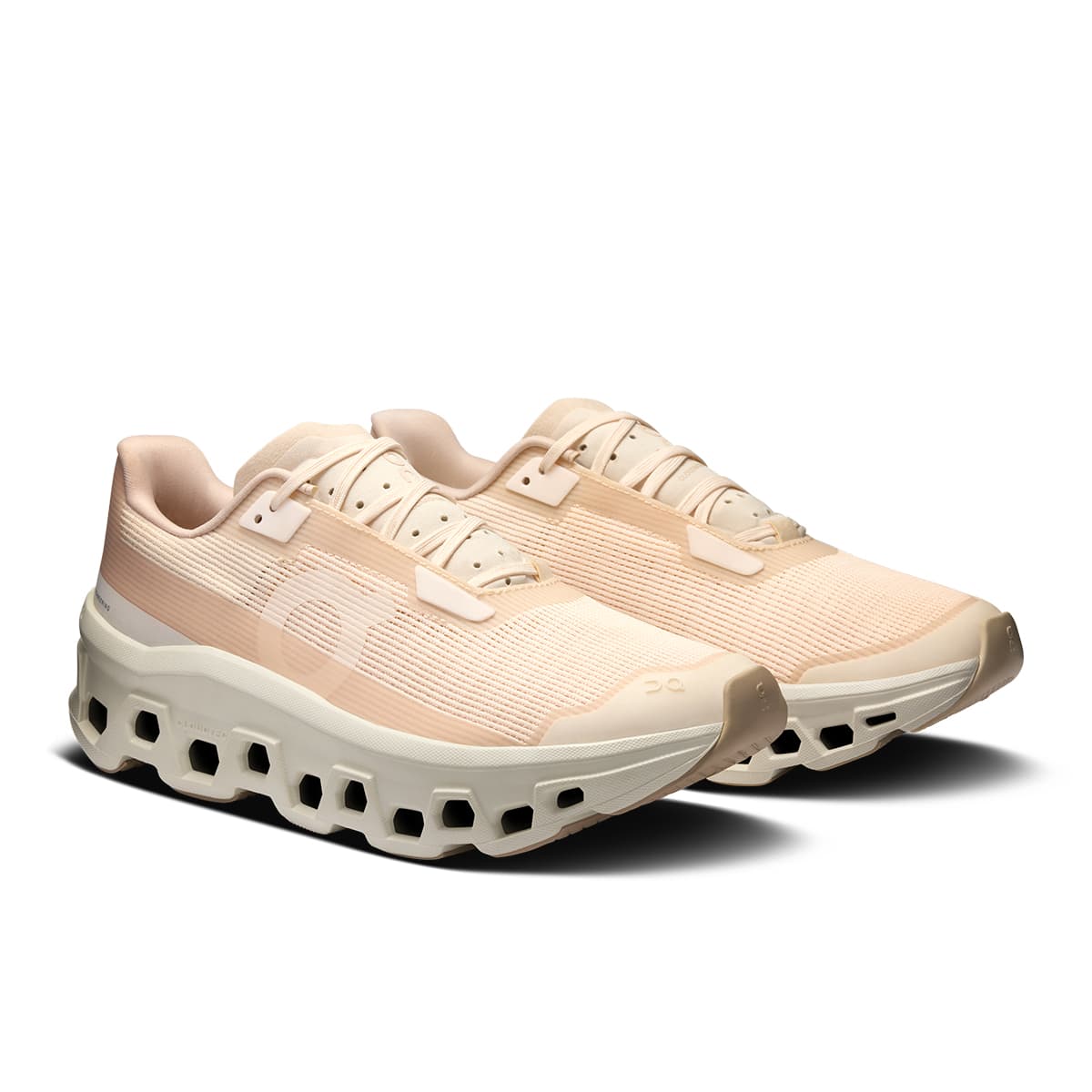 45-degree view of the On Cloudmonster Void Dew-Ivory women’s running shoe