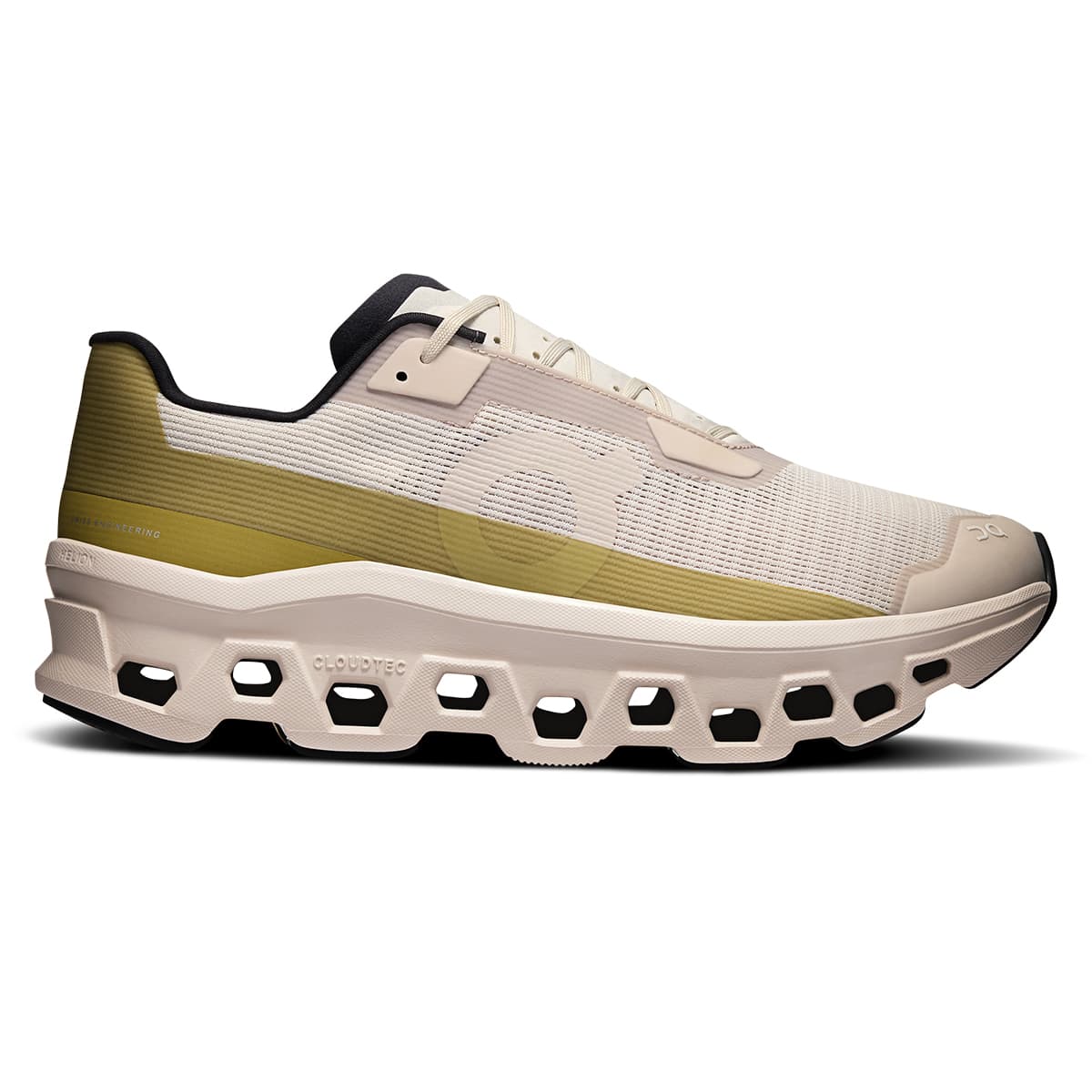 Right side view of the On Cloudmonster Void Silver Lense men’s running shoe