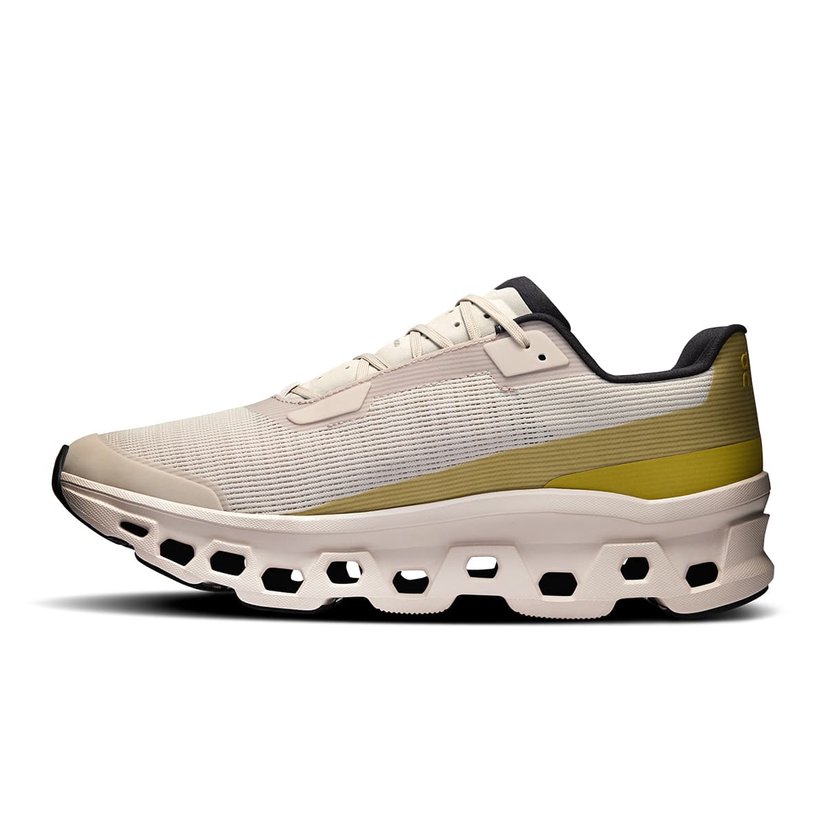 Back view of the On Cloudmonster Void Silver Lense men’s running shoe