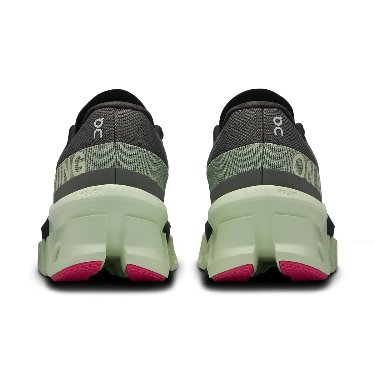 Back view of the On Cloudmonster Asphalt Lima women’s running shoe