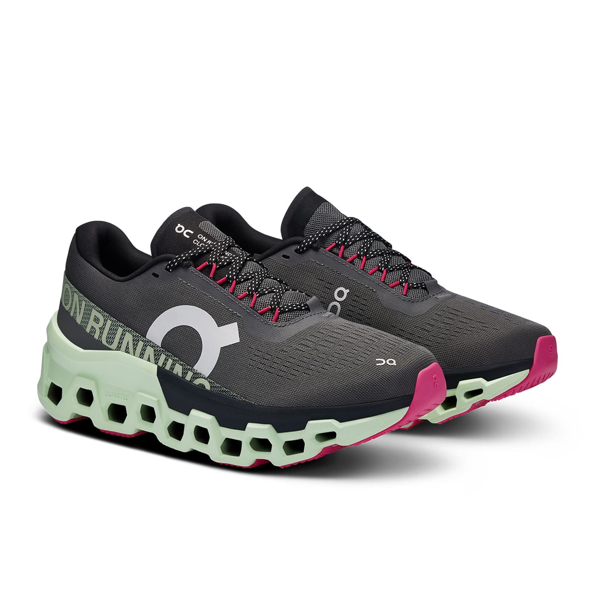45-degree view of the On Cloudmonster Asphalt Lima women’s running shoe