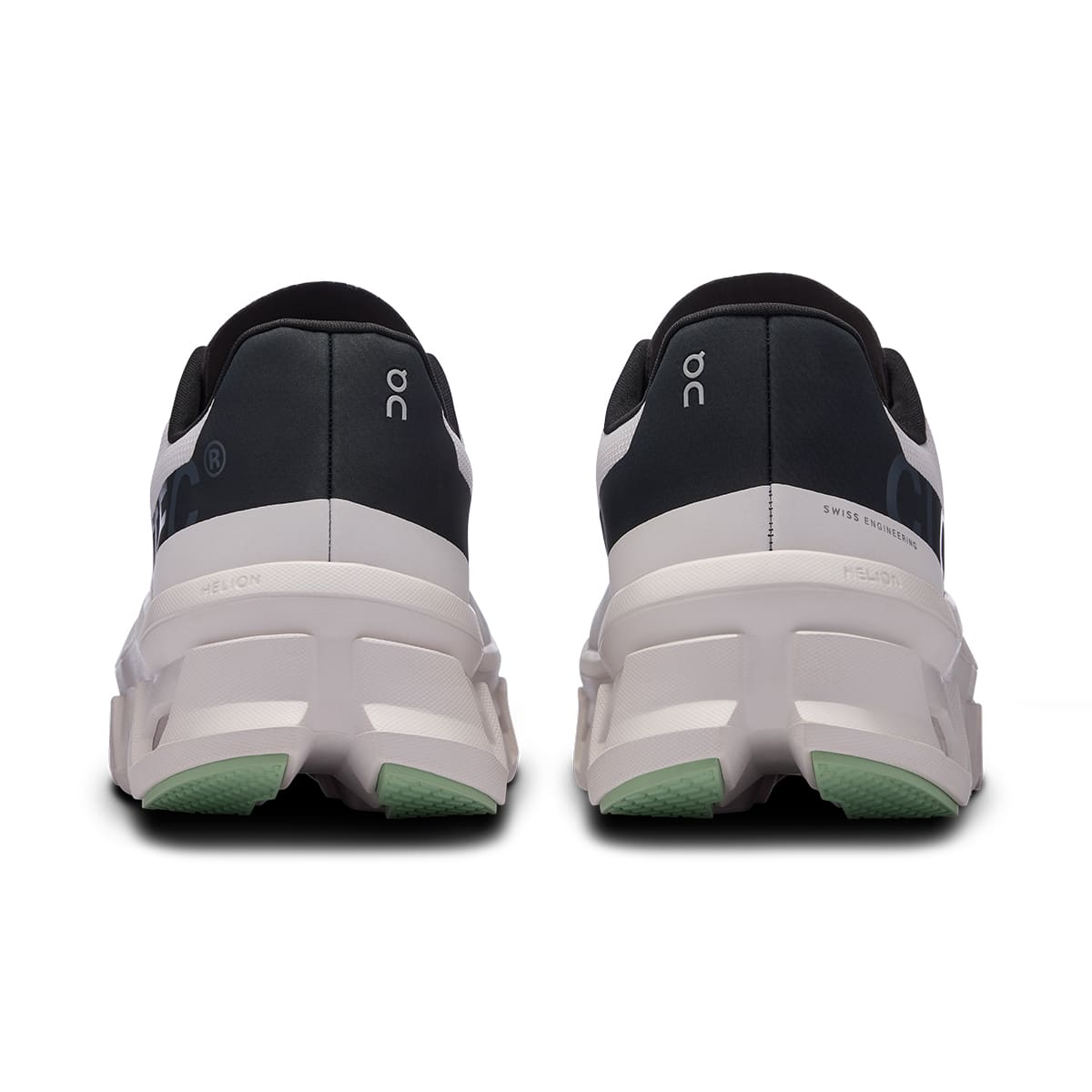 Back view of the On Cloudmonster Frost Black men's running shoe