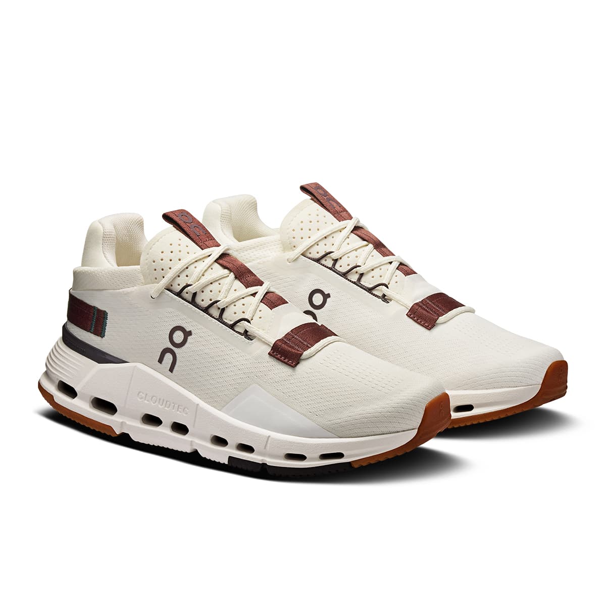 45-degree view of the On Cloudnova 2 Ice-Mulberry women’s running shoe