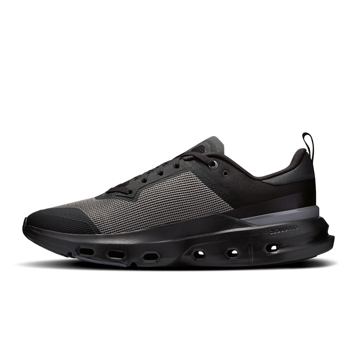 Left side view of the Road Running On Cloudpulse Next Black-Stone men’s running shoe