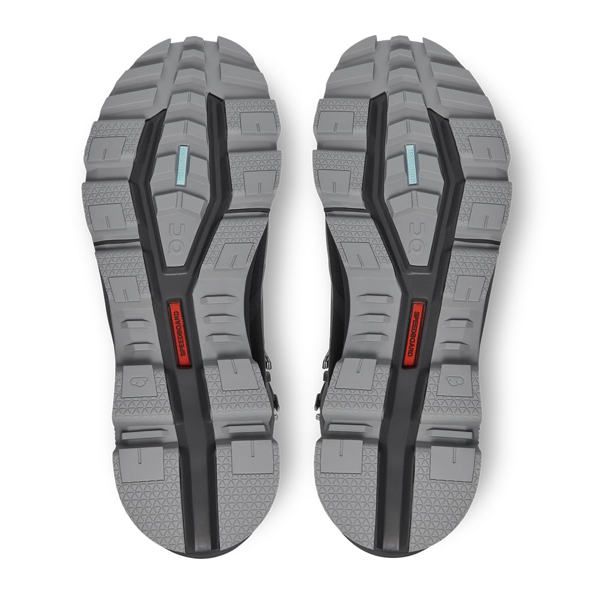 Soles of the On Cloudrock 2 Waterproof Alloy-Eclipse men’s running shoes