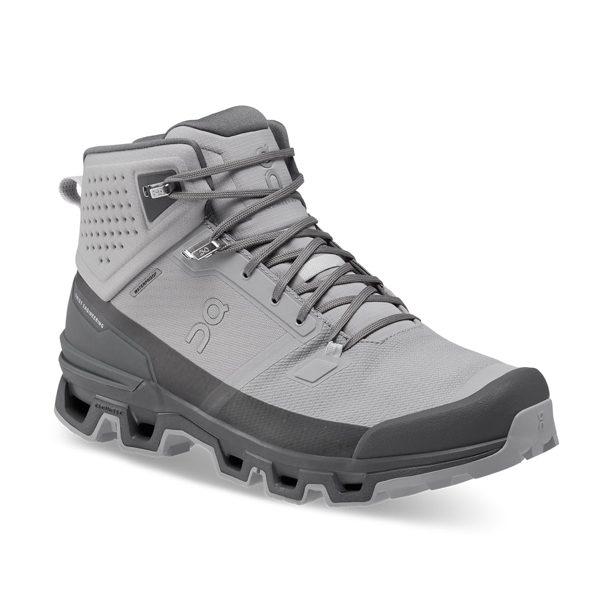 45-degree view of the On Cloudrock 2 Waterproof Alloy-Eclipse men’s running shoe