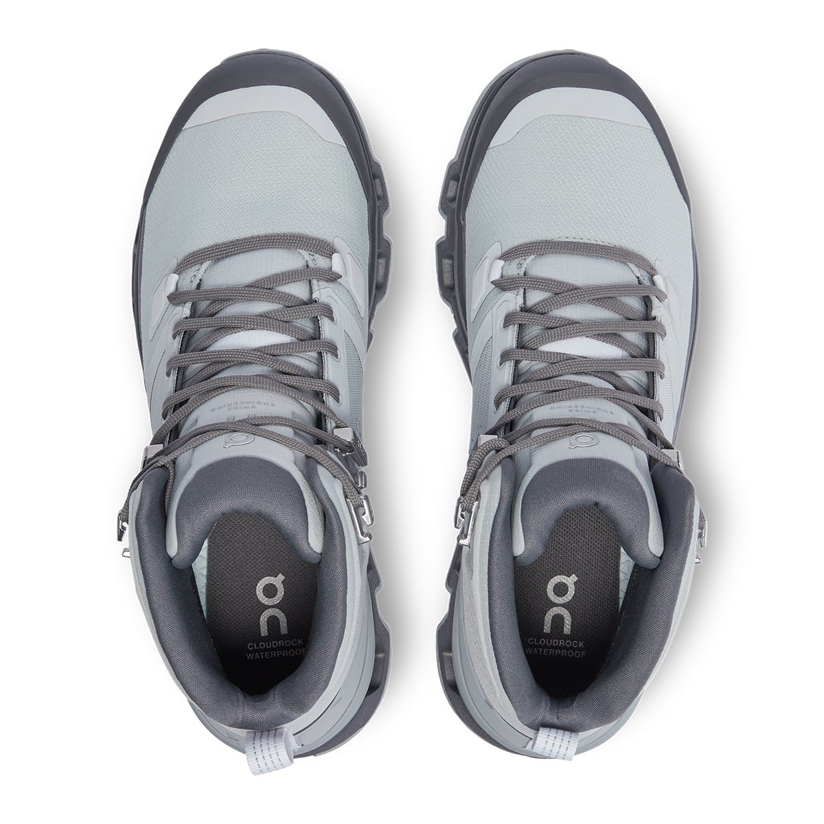 Top view of the On Cloudrock 2 Waterproof Glacier-Eclipse women’s running shoes #color_glacier-eclipse