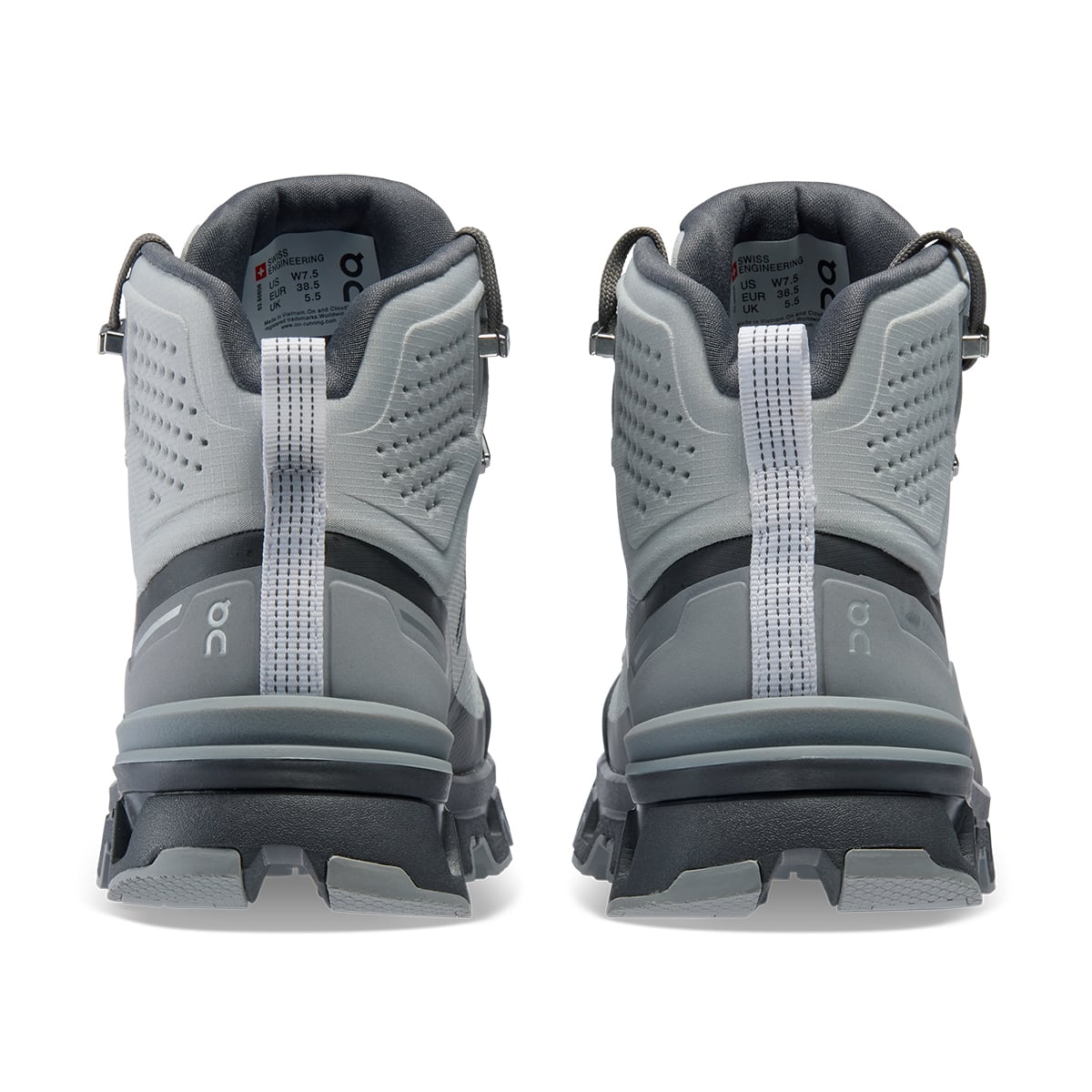 Back view of the On Cloudrock 2 Waterproof Glacier-Eclipse women’s running shoe