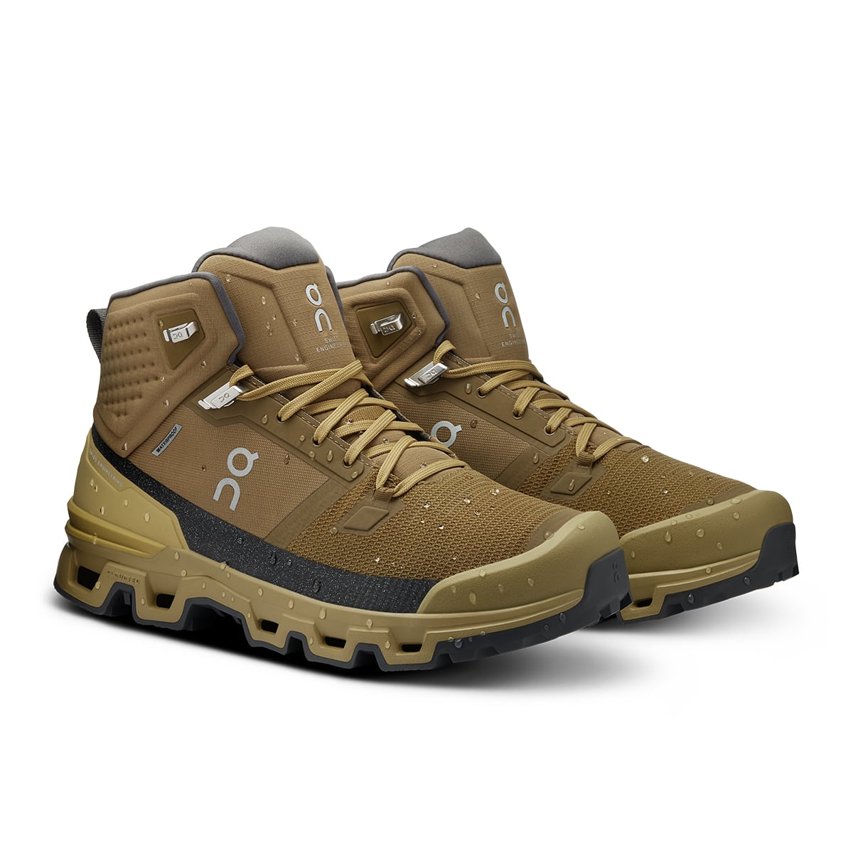 45-degree view of the On Cloudrock 2 Waterproof Hunter-Safari men’s running shoe