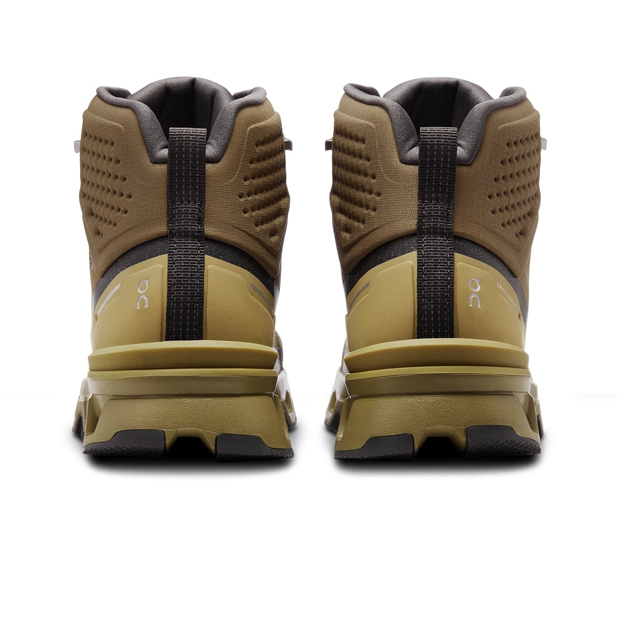Back view of the On Cloudrock 2 Waterproof Hunter-Safari women’s running shoe
