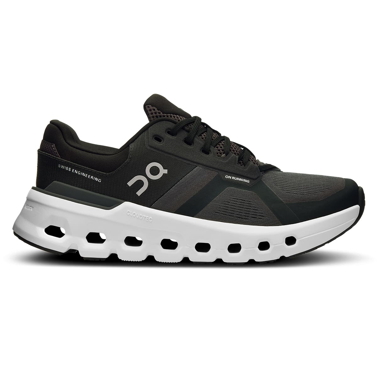 Right side view of the On Cloudrunner 2 Eclipse Black women’s running shoe