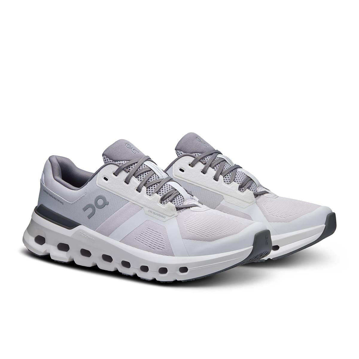 45-degree view of the On Cloudrunner 2 Frost White men’s running shoe