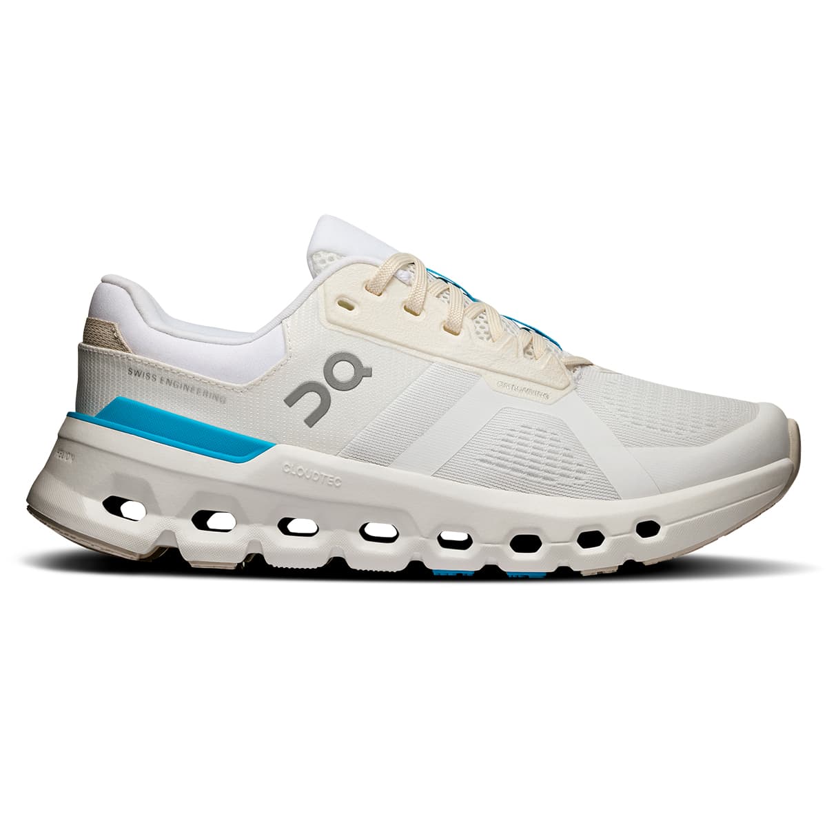 Right side view of the On Cloudrunner 2 White-Horizon women’s running shoe