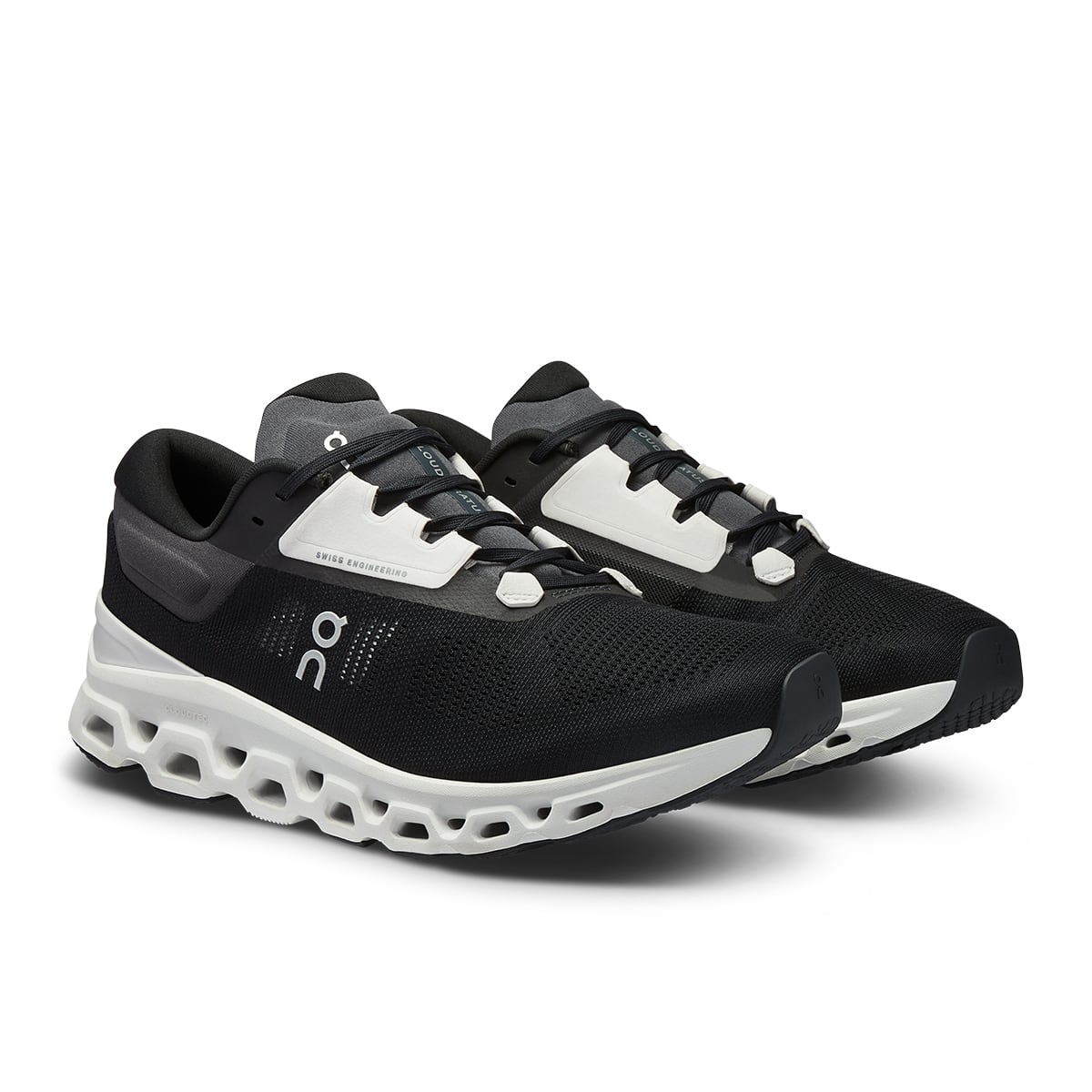 45-degree view of the On Cloudstratus 3 Black Frost men’s running shoe