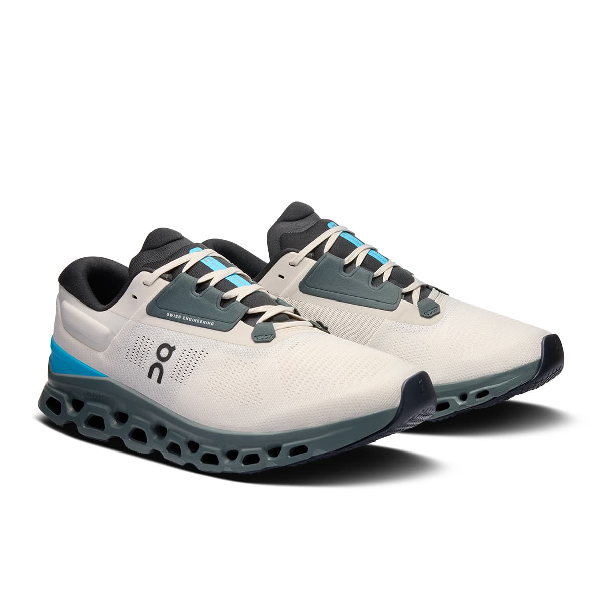 45-degree view of the On Cloudstratus 3 Cream-Horizon men’s running shoe