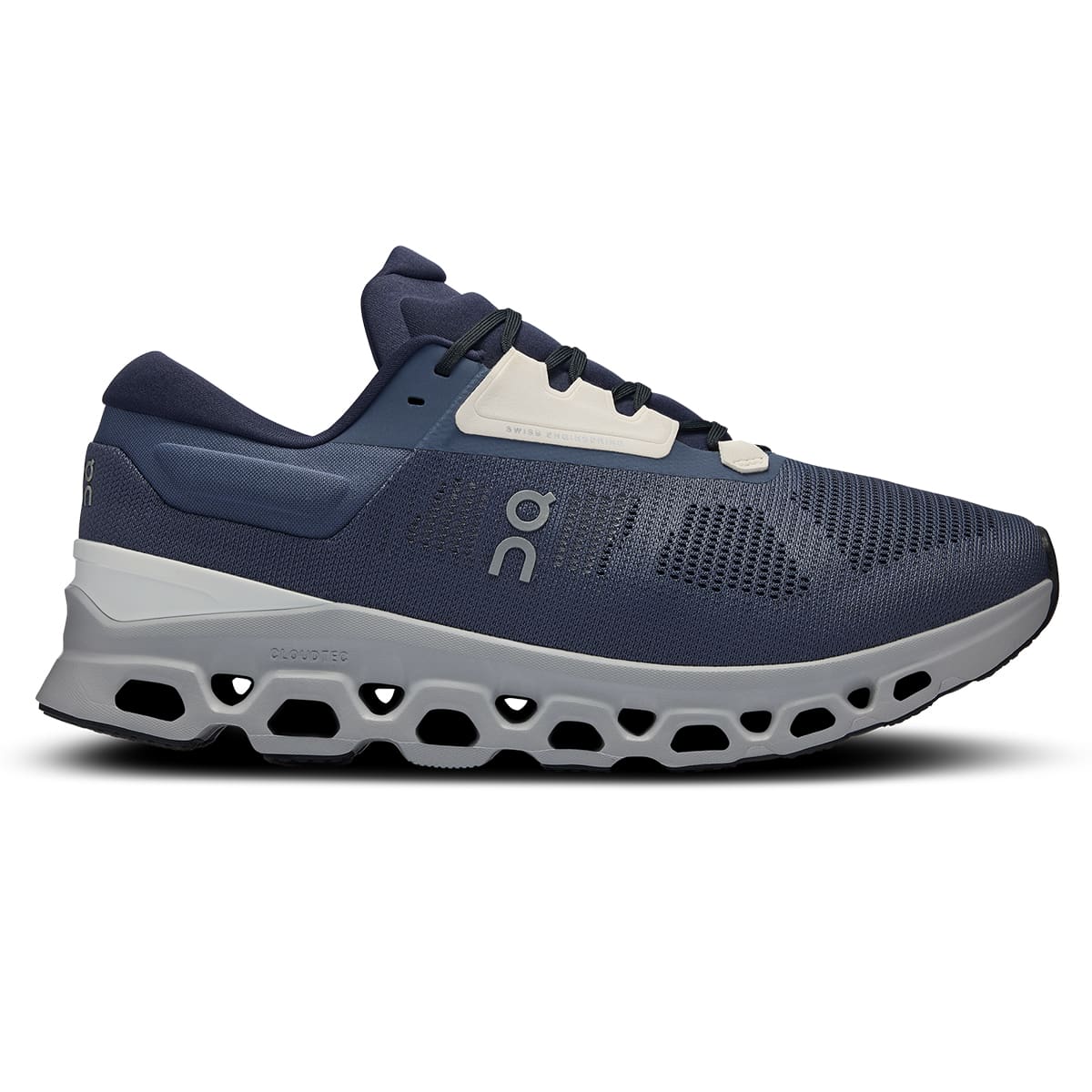 Right side view of the On Cloudstratus 3 Metal Glacier men’s running shoe #color_metal-glacier