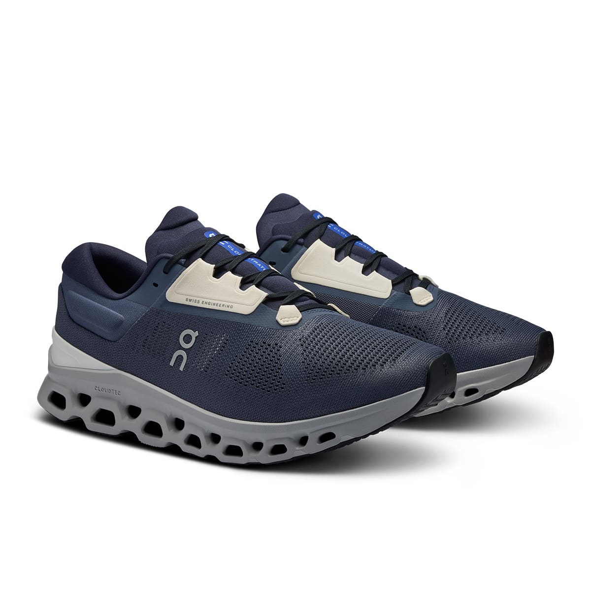 45-degree view of the On Cloudstratus 3 Metal Glacier men’s running shoe
