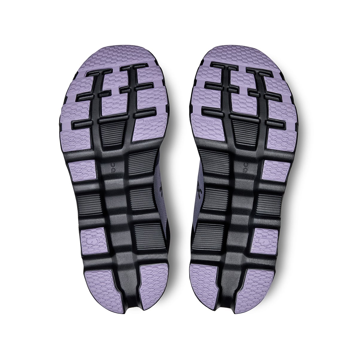 Soles of the On Cloudstratus 3 Metal Wisteria women’s running shoes