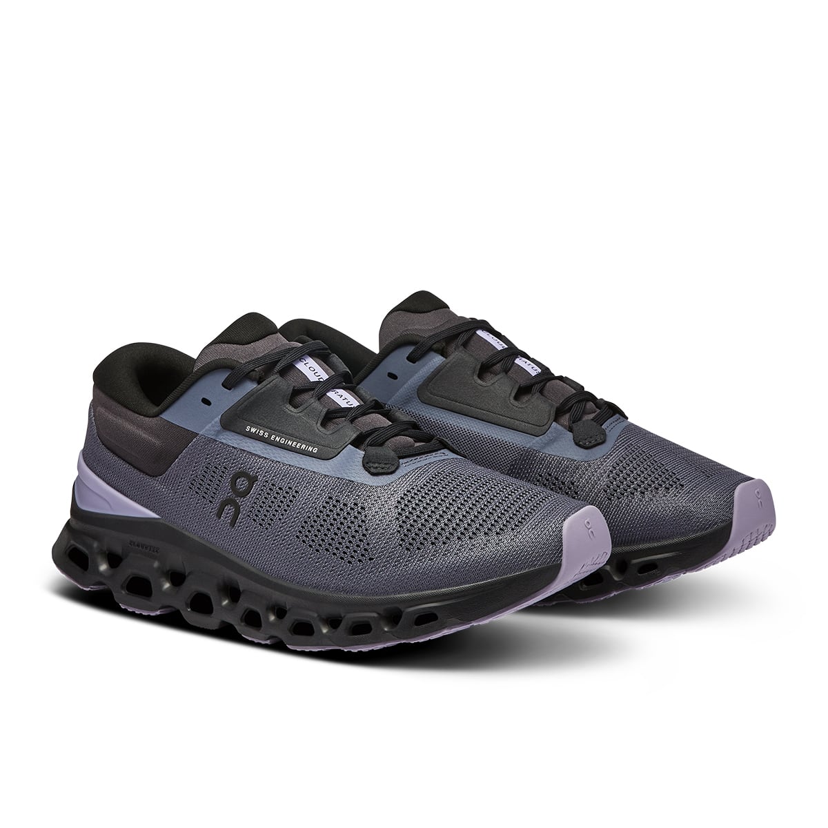 45-degree view of the On Cloudstratus 3 Metal Wisteria women’s running shoe