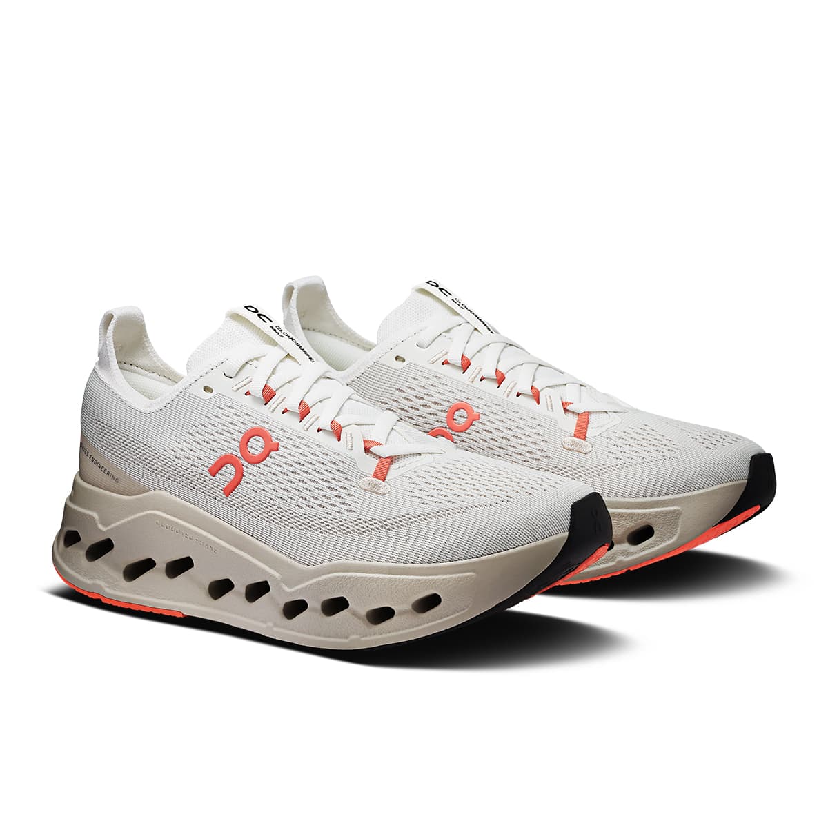 45-degree view of the On Cloudsurfer Max Ivory-Salmon women’s running shoe