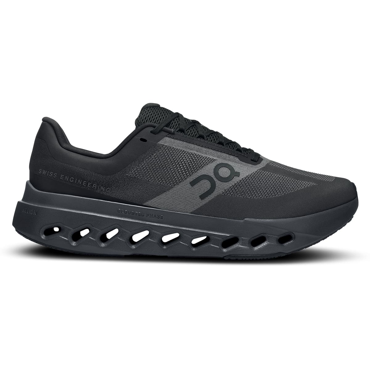 Right side view of the On Cloudsurfer Next Black Eclipse men’s running shoe