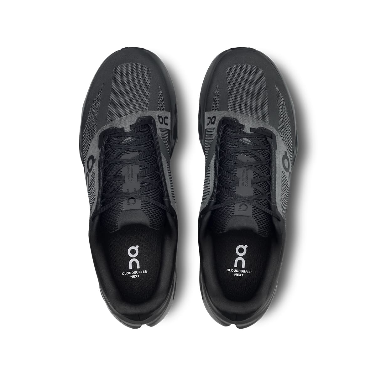 Top view of the On Cloudsurfer Next Black Eclipse men’s running shoes