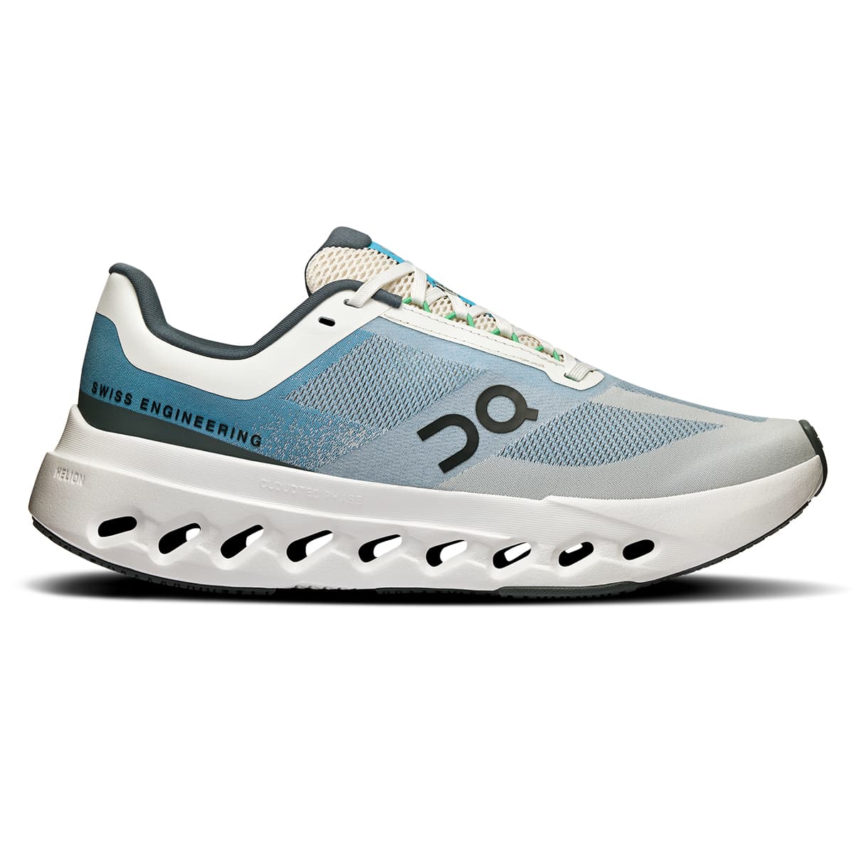 Right side view of the Road Running On Cloudsurfer Next Niagara-White women’s running shoe