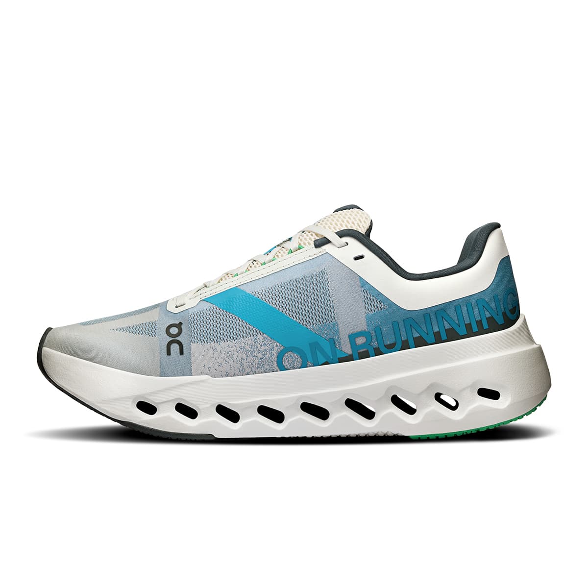Left side view of the Road Running On Cloudsurfer Next Niagara-White women’s running shoe