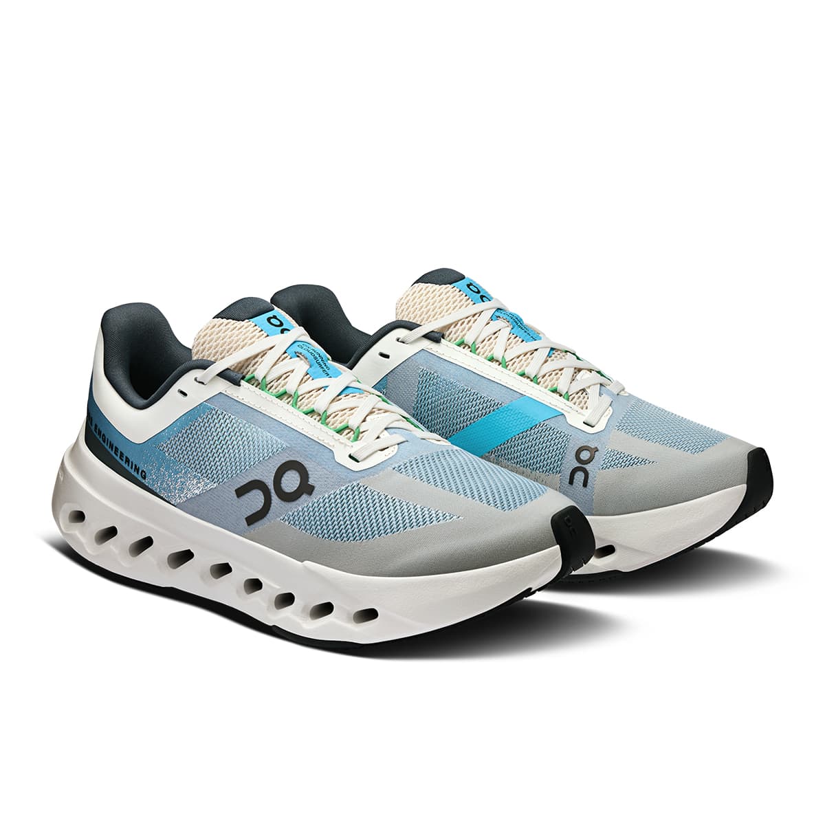45-degree view of the Road Running On Cloudsurfer Next Niagara-White women’s running shoe