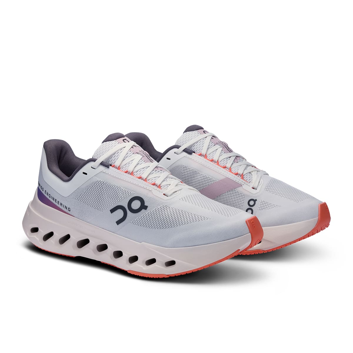 45-degree view of the Road Running On Cloudsurfer Next White-Flame women’s running shoe
