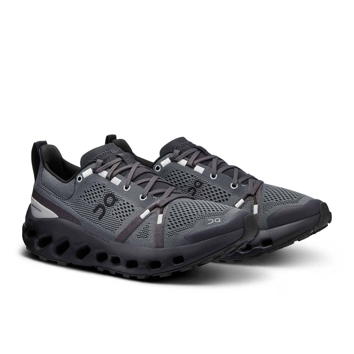 45-degree view of the On Cloudsurfer Trail Eclipse Black women’s running shoe