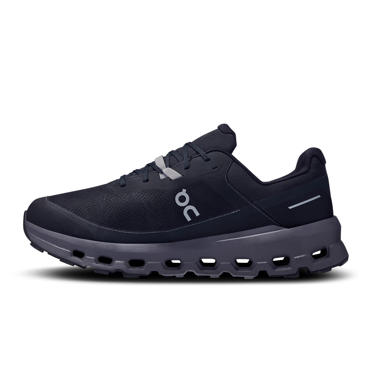 Left side view of the On Cloudvista 2 Black Eclipse men’s running shoe