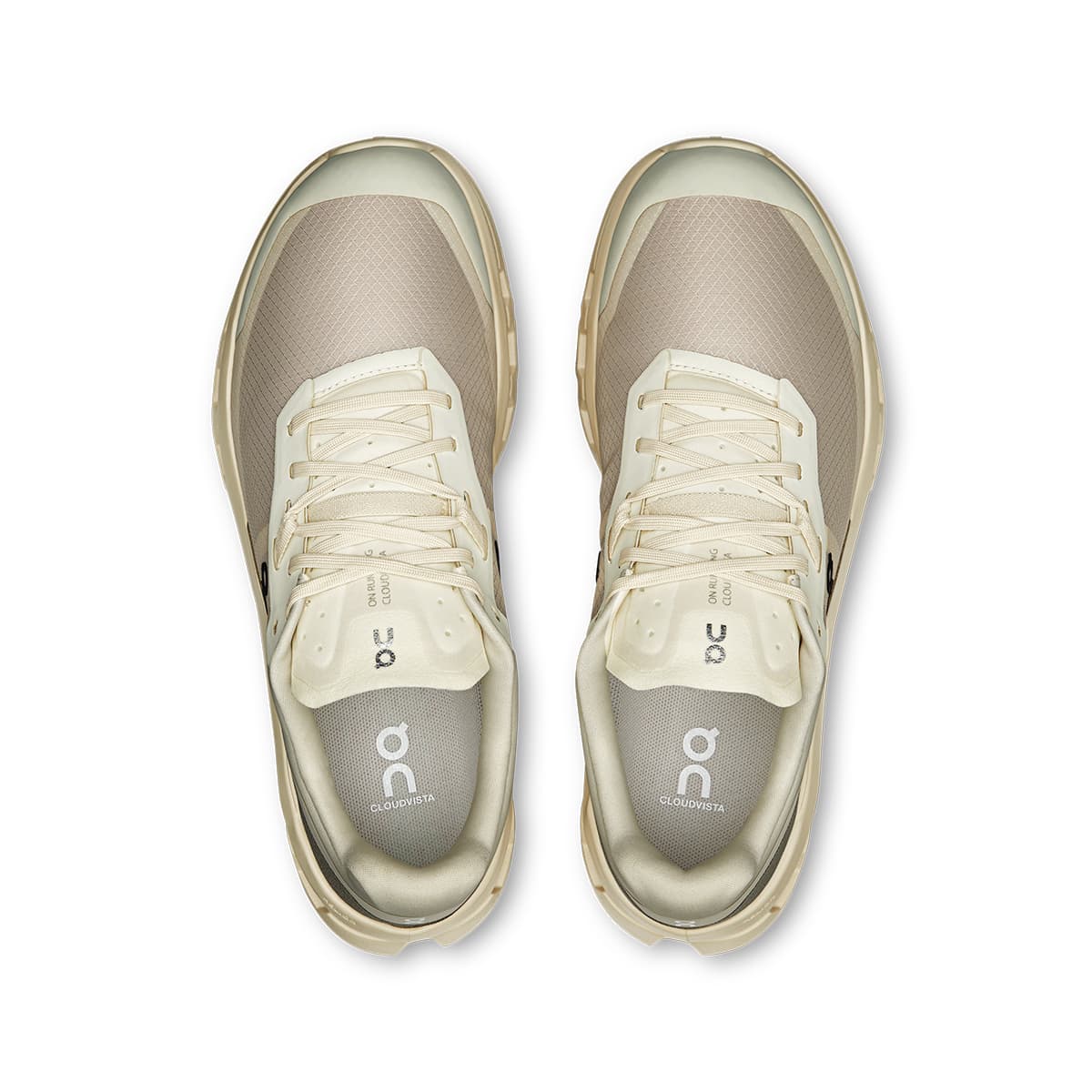 Top view of the On Cloudvista 2 Cream Desert women’s running shoes