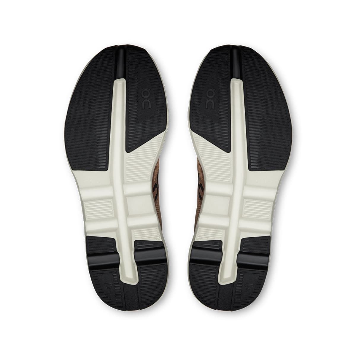 Soles of the On Cloudzone Rosebrown-Black women’s running shoes