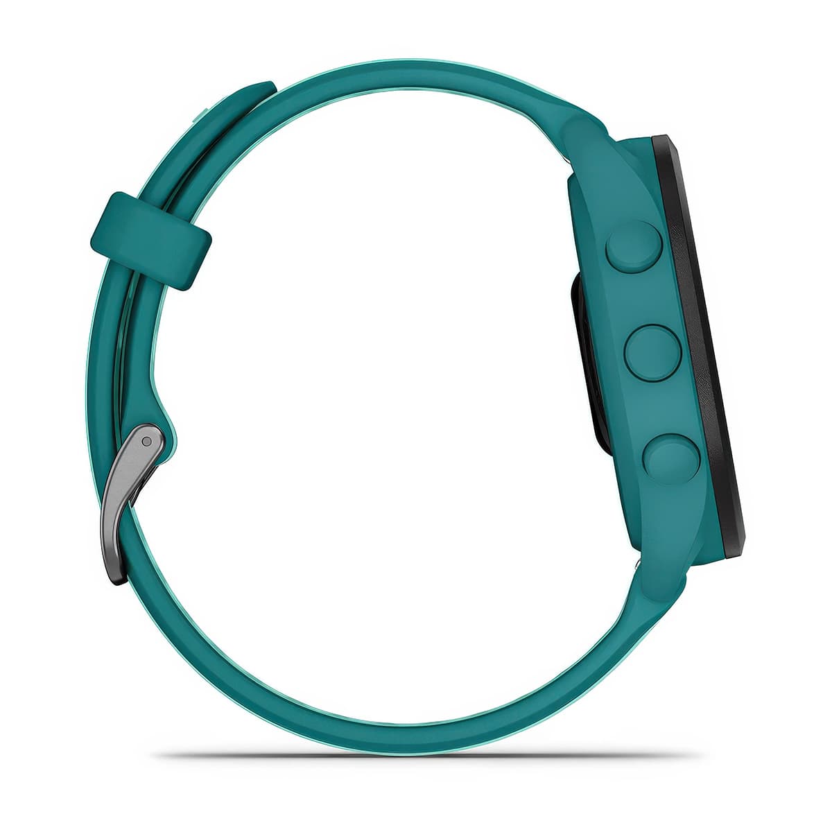Right-side product shot of the Garmin Forerunner 165 Music in Turquoise-Aqua
