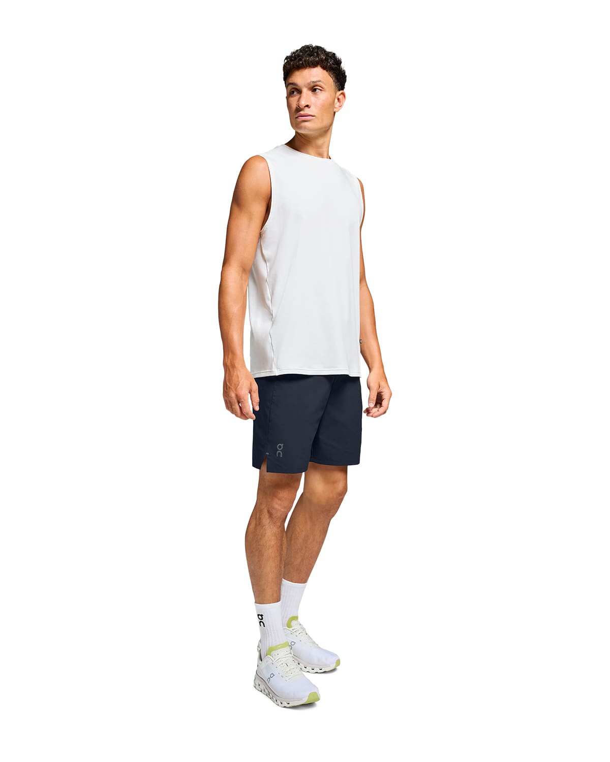 Man wearing the On Preformance Hybrid Shorts Colour Navy - Front View