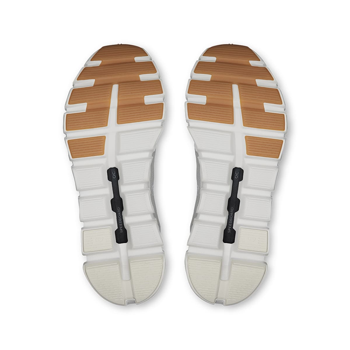 Soles of the On Cloud 6 Versa White-White women’s sneaker shoes