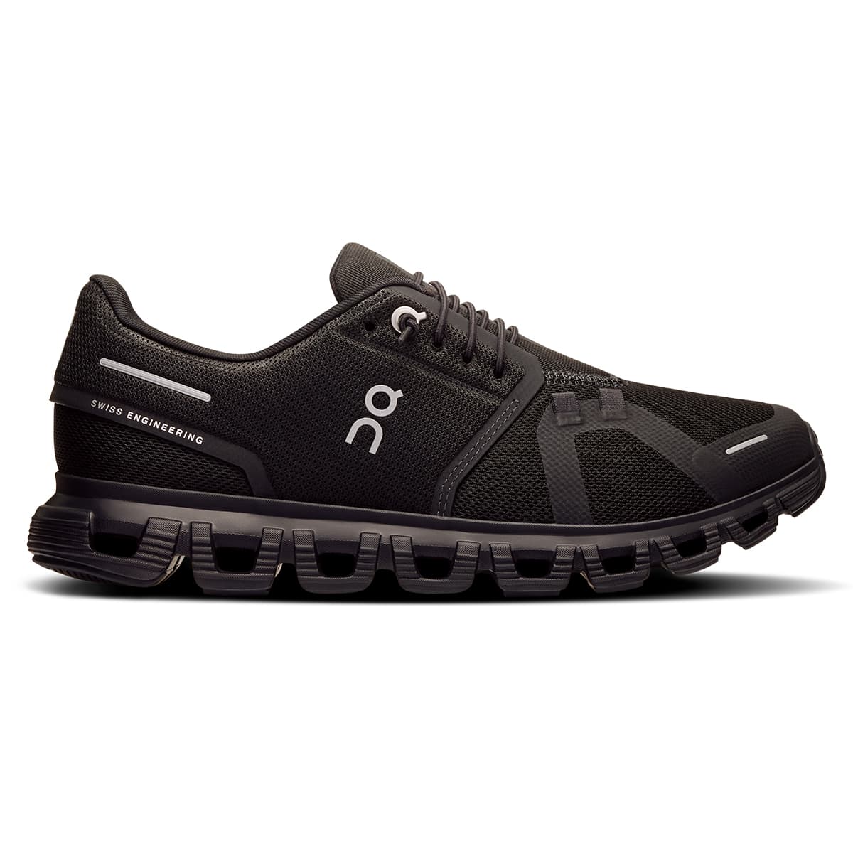 Right side view of the On Cloud 6 Black-Black women’s running shoe