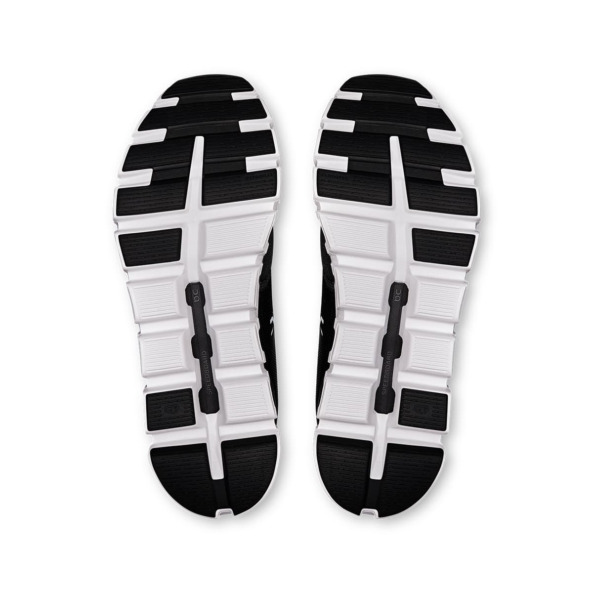 Soles of the On Cloud 6 Black-White men’s running shoes