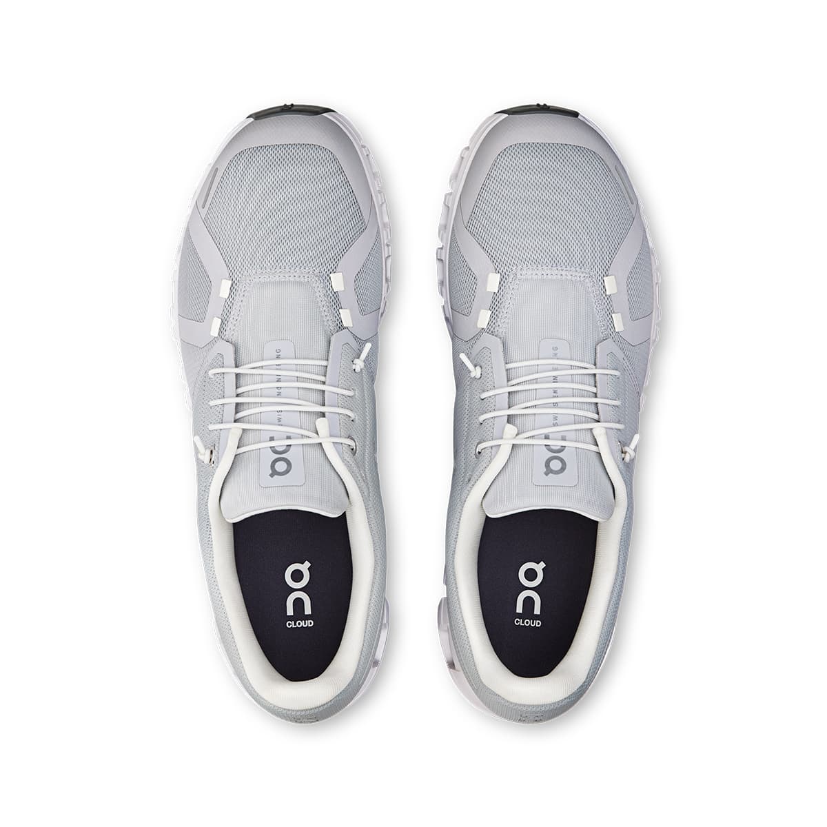 Left side view of the On Cloud 6 Glacier-White men’s running shoe
