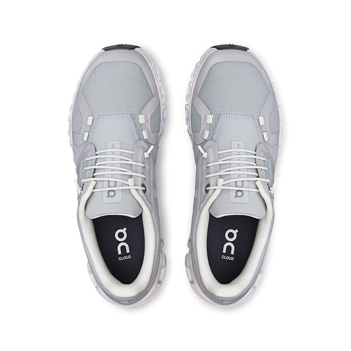 Top view of the On Cloud 6 Glacier-White women’s running shoes