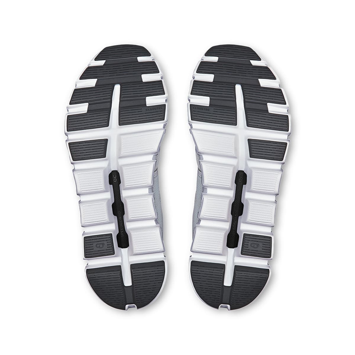 Soles of the On Cloud 6 Glacier-White women’s running shoes