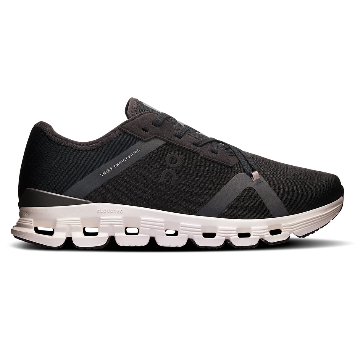 Right side view of the On Cloud X 4 AD Black-Asphalt women’s running shoe