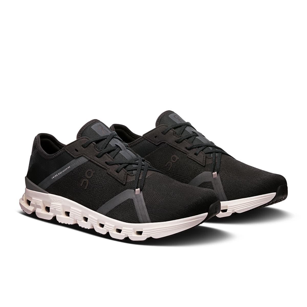 45-degree view of the On Cloud X 4 AD Black-Asphalt women’s running shoe