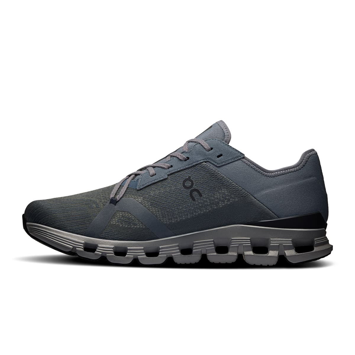 Left side view of the On Cloud X 4 AD Stone-Black men’s running shoe