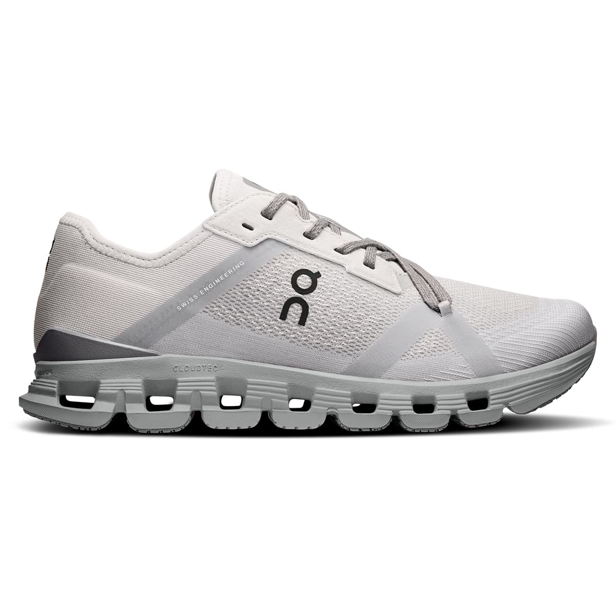 Right side view of the On Cloud X 4 AD Wolf-Alloy women’s running shoe #color_wolf-alloy