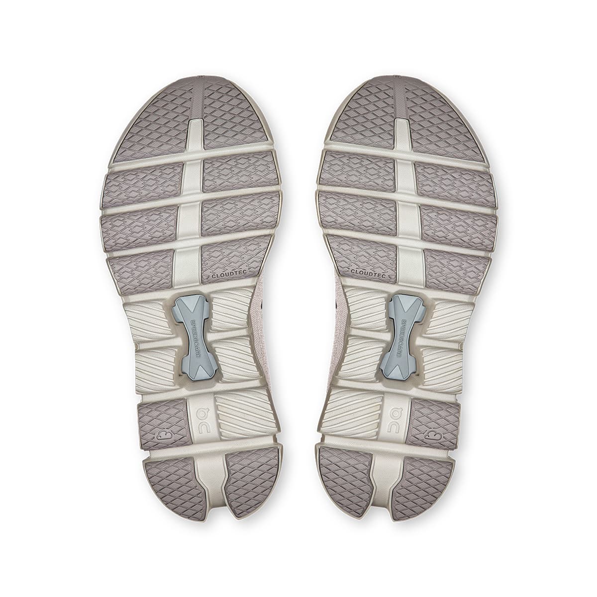 Soles of the On Cloud X 4 AD Wolf-Alloy women’s running shoes #color_wolf-alloy